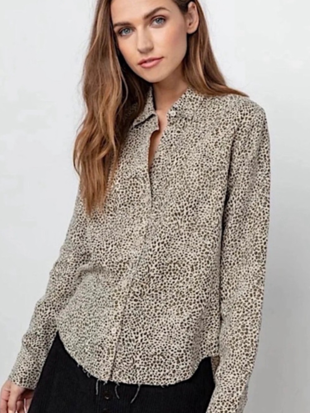 Rails Ingrid Raw Hem Jungle Leopard Print Button Down Shirt NWT Small